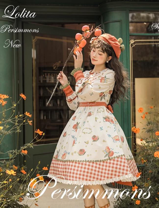 Mademoiselle Pearl - Persimmon - Autumn Persimmon Print Lolita OP JSK SK Dress
