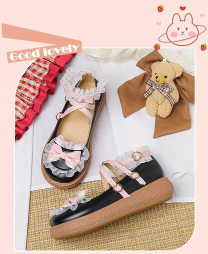 Yana - Sweet Bunny - Sweet Lolita Flat Shoes with Ear and Bow Decorations