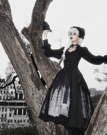 Susin Lolita - Night Traveler - Gothic Lolita Skirt Long Coat Long-Sleeved Shirt and Bustier