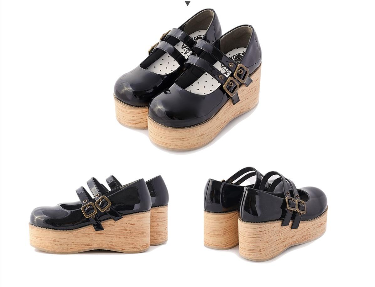 MODO - Retro Lolita Round Toe Wood Bottom Shoes