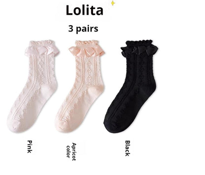 JingChi - Sweet Lolita Socks Women's Multicolor JK Mid-Calf Socks