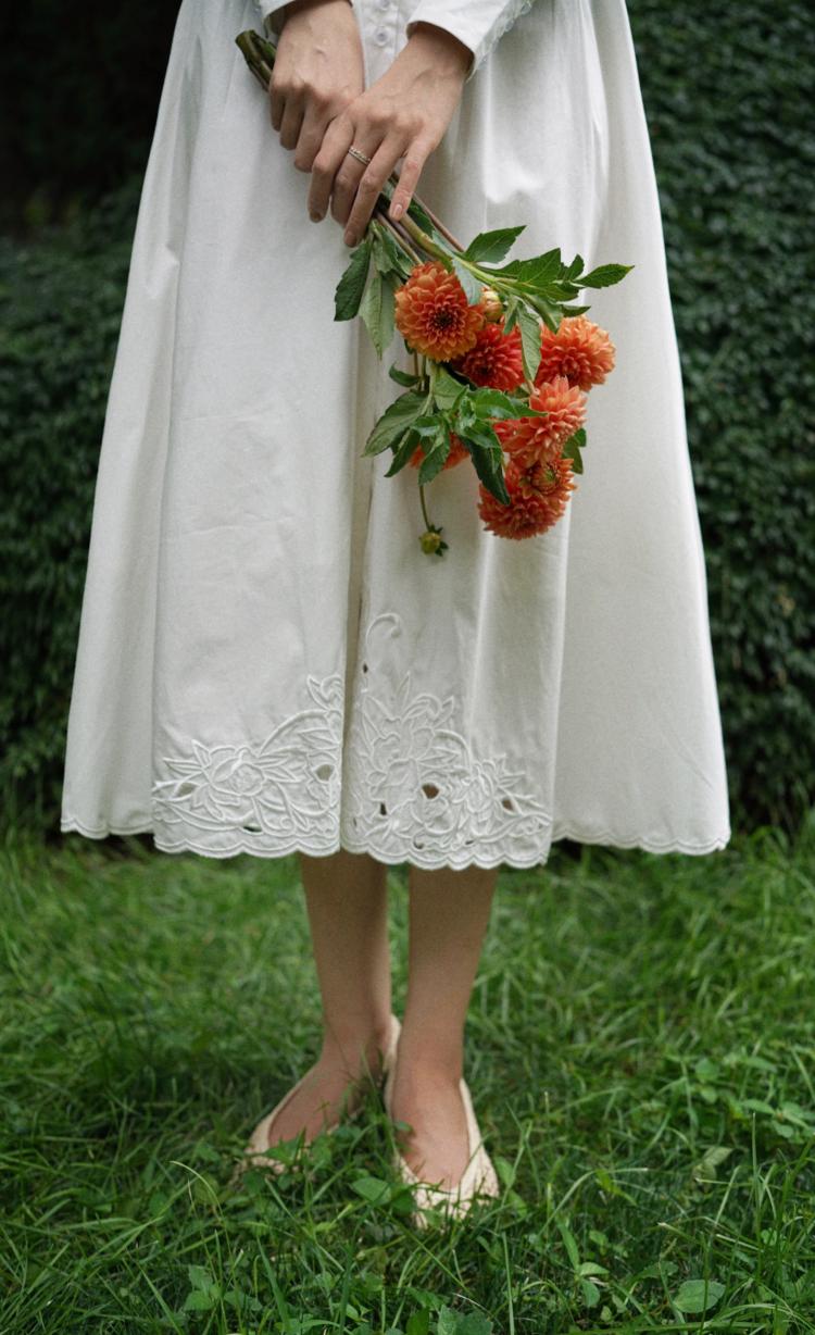 Floral embroidery white vintage dress