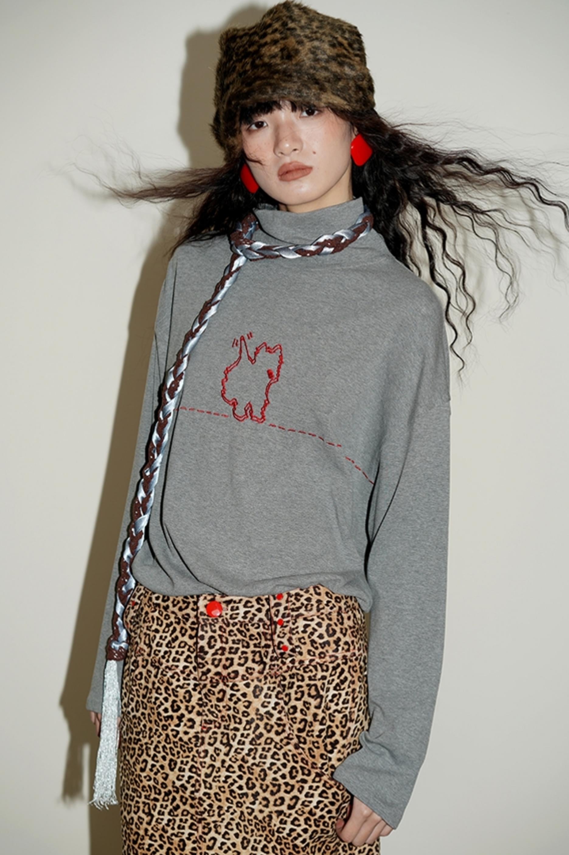 Casual Puppy Design Crewneck Top