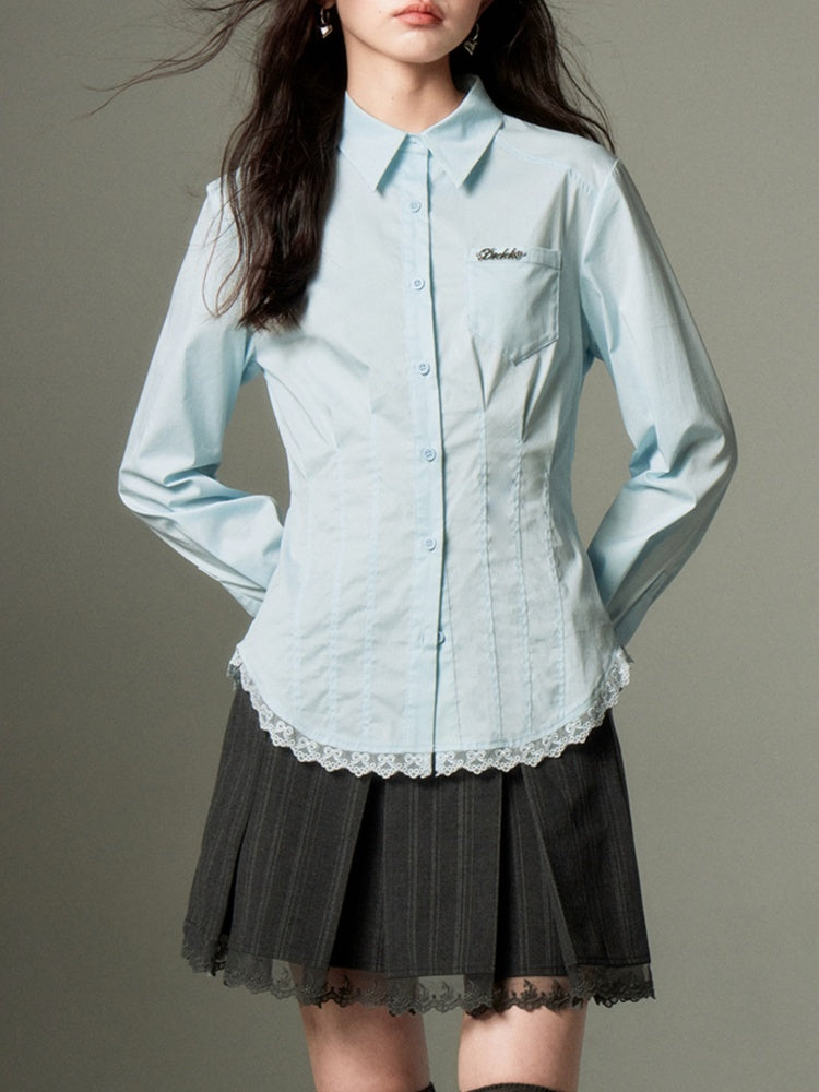 Lace Stitch Waist Slim Shirt【s0000003201】