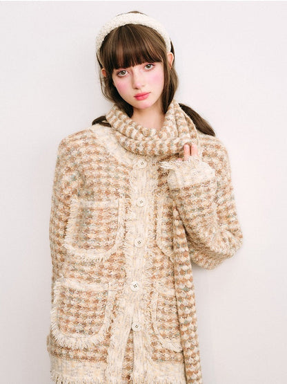 Knitted Fringe Cardigan Jacket With Stole ＆ Long Skirt【s0000003854】