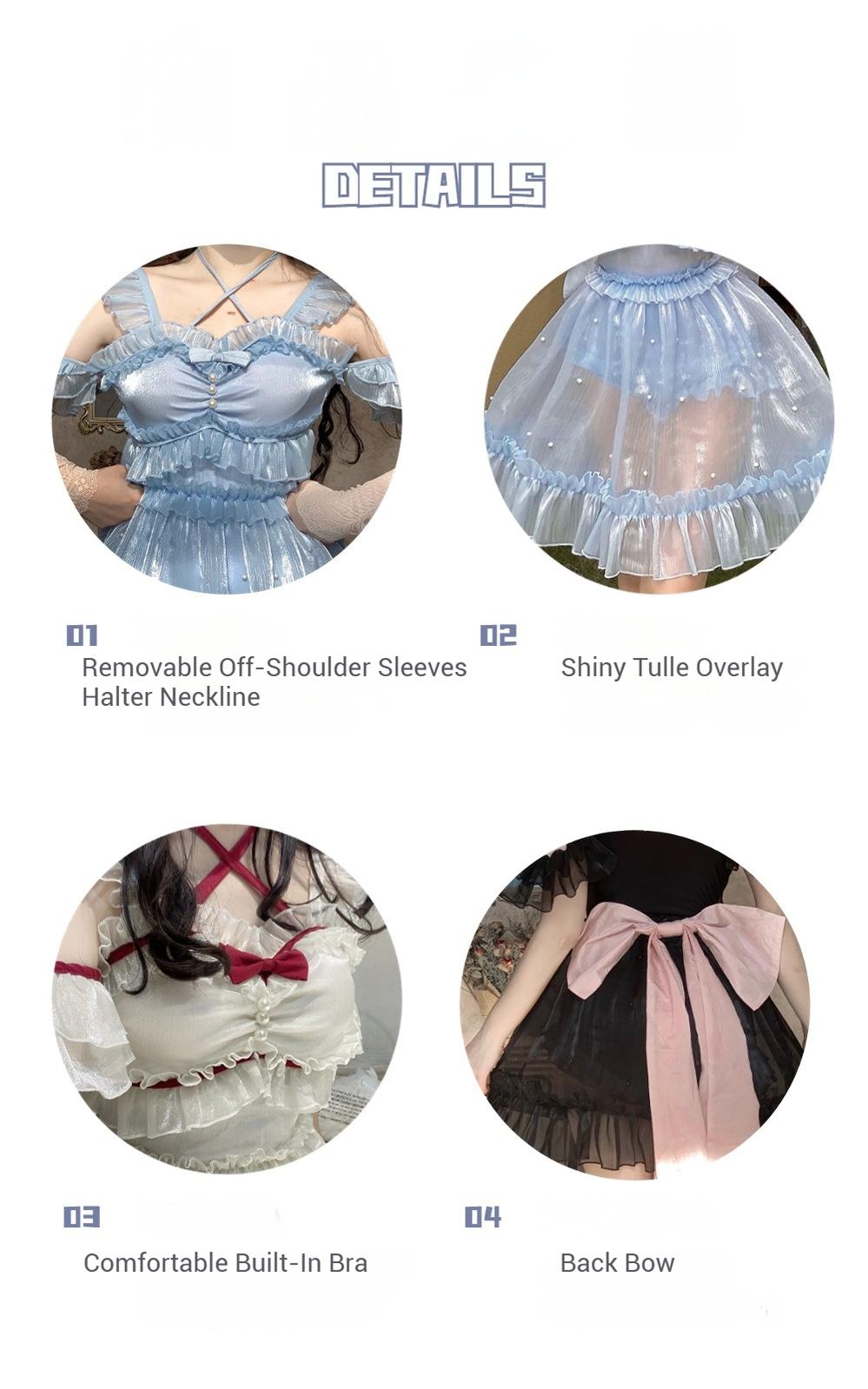 Polaris Lolita - Mermaid - Lolita Inspired Swimsuit with Tulle Overlay and Trailing