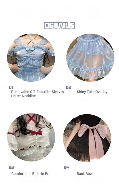 Polaris Lolita - Mermaid - Lolita Inspired Swimsuit with Tulle Overlay and Trailing