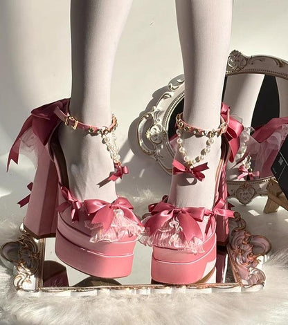 Sky Rabbit - Bowknot Dream - 14 CM Sweet Lolita High Platform Shoes with Chunky Heel