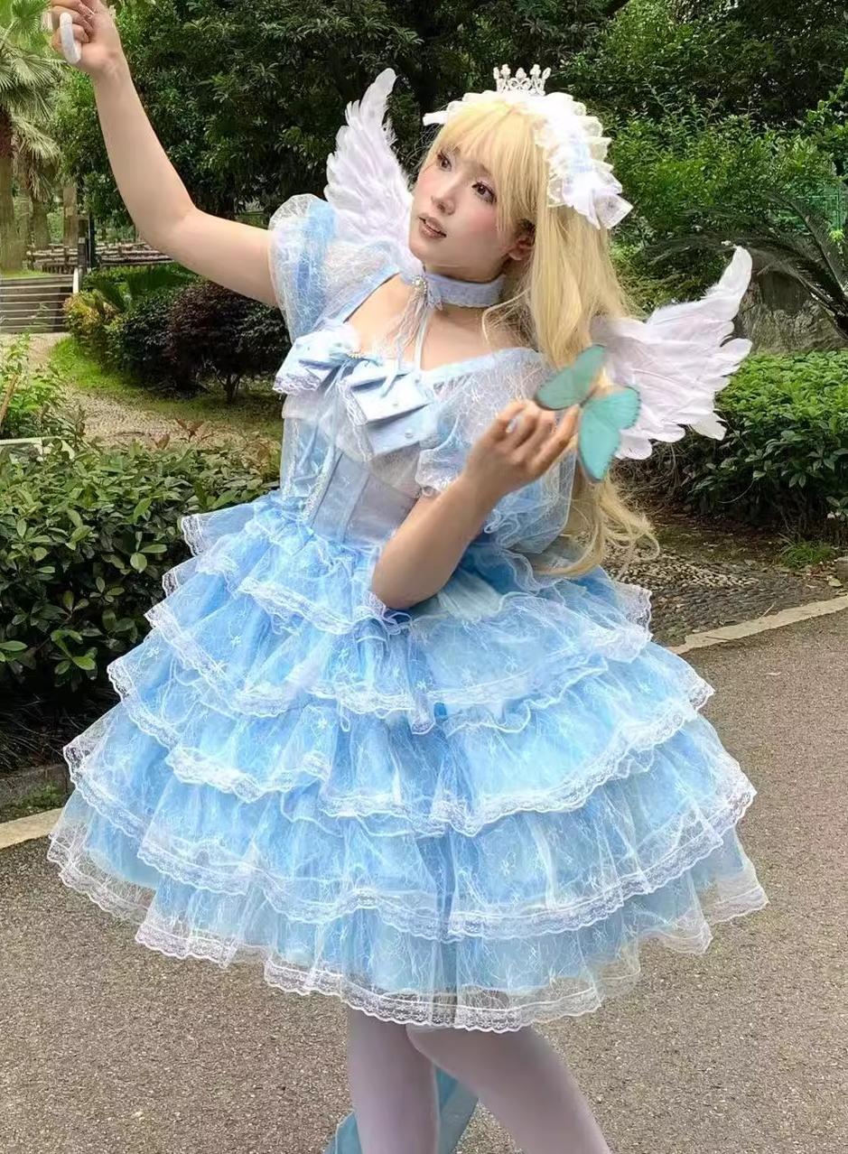 Daydream Whisper - Shisan District - Wedding Lolita OP Suit with Angel Demon Wings