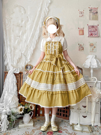 Qianmu - Summer Floral Tea - Country Lolita Cotton Jumper Dress Burlap Dress