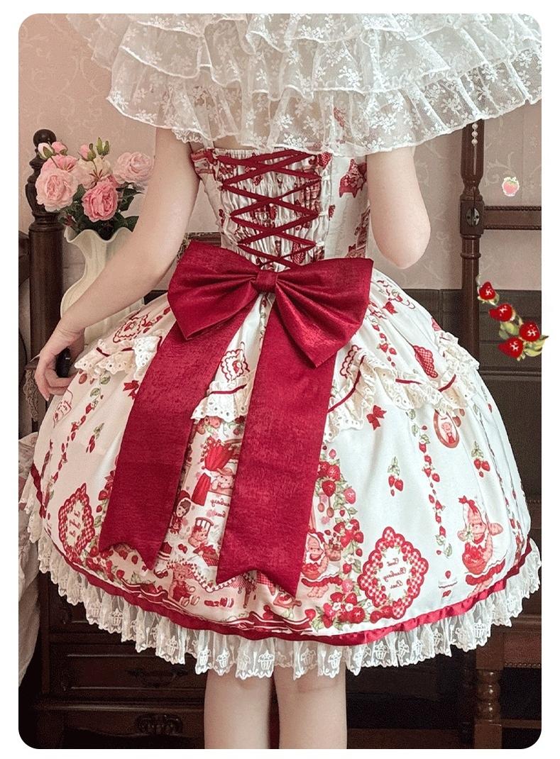 ZhiJinYuan - Strawberry Bear - Sweet Lolita Jumper Dress, Strawberry Bear Prints