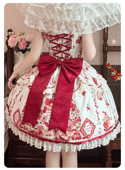 ZhiJinYuan - Strawberry Bear - Sweet Lolita Jumper Dress, Strawberry Bear Prints