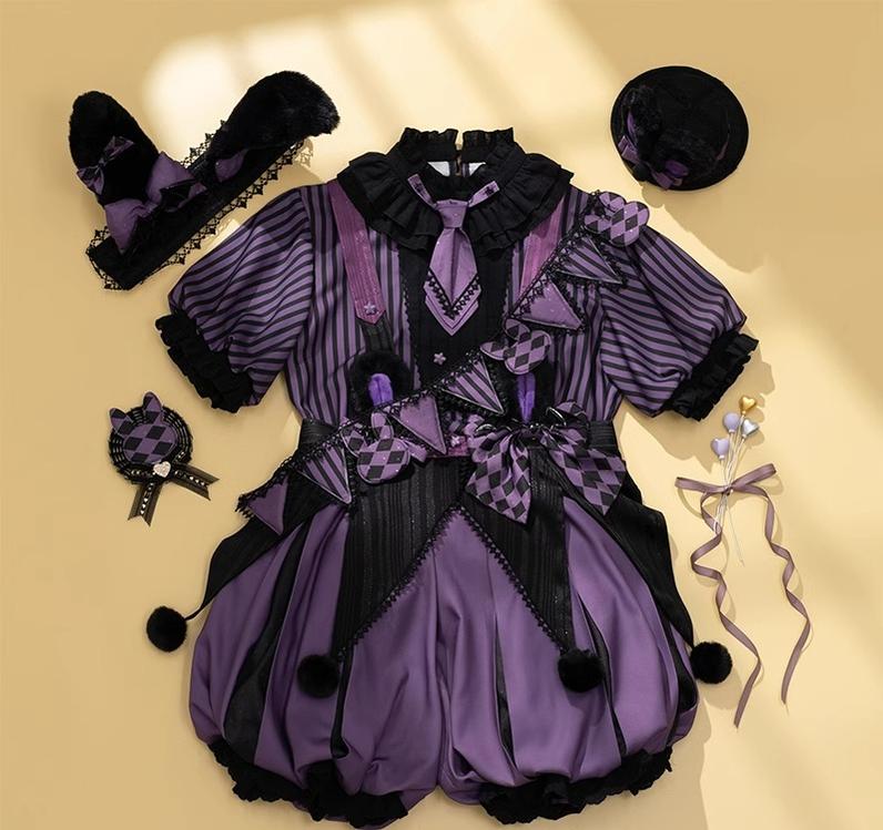 Forest Fluorescent Carps - Ouji Lolita OP Dress Circus Lolita Strip Prince Suit