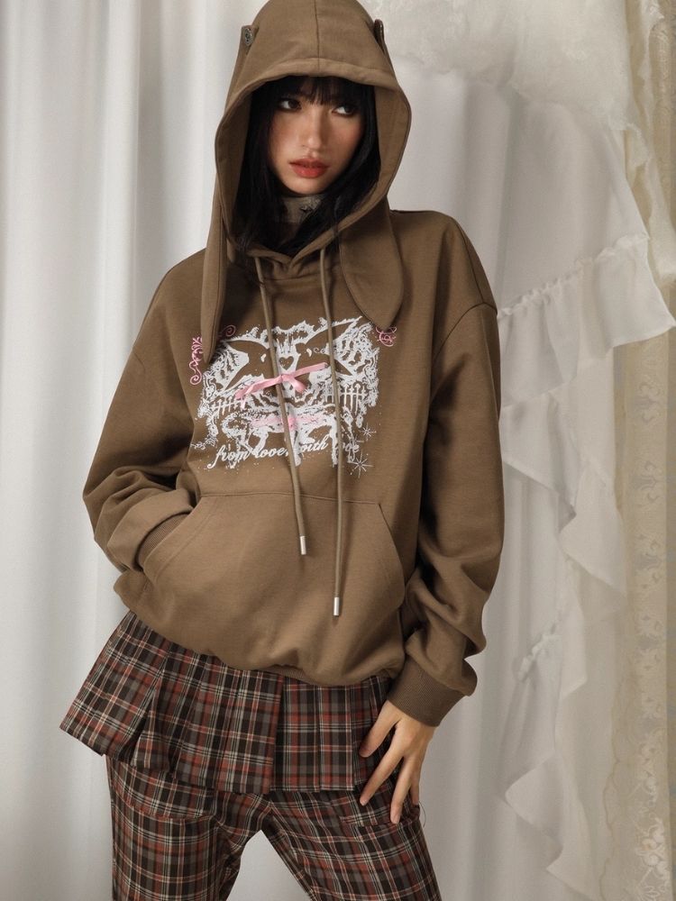 Rabbit Ears Hooded Printed Sweatshirt【s0000005747】