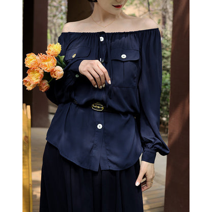 dark blue lady vintage blouse