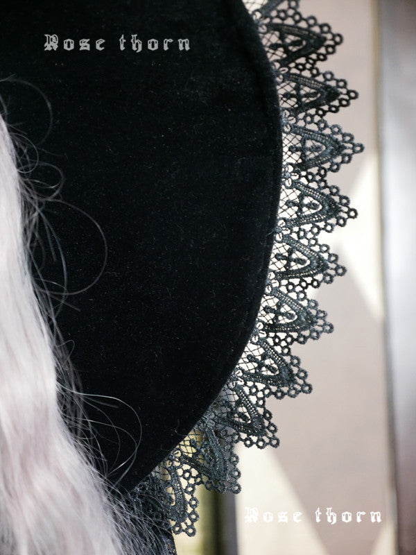Rose Thorn - Black Wizard - Velvet Daily Lolita Hallowen Hat