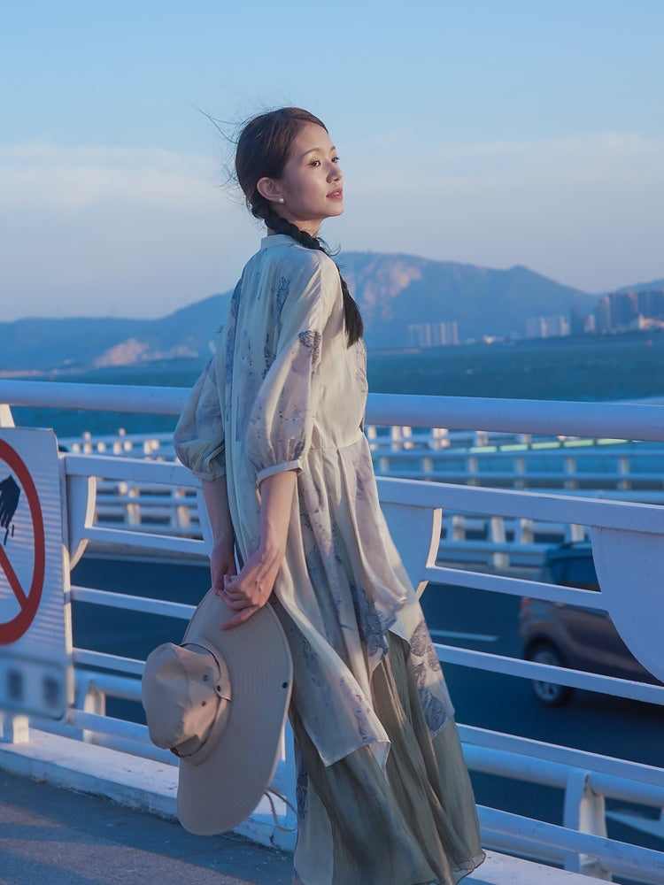 Chinese Style Art Printed Fishtail Swing Long Dress【s0000002981】