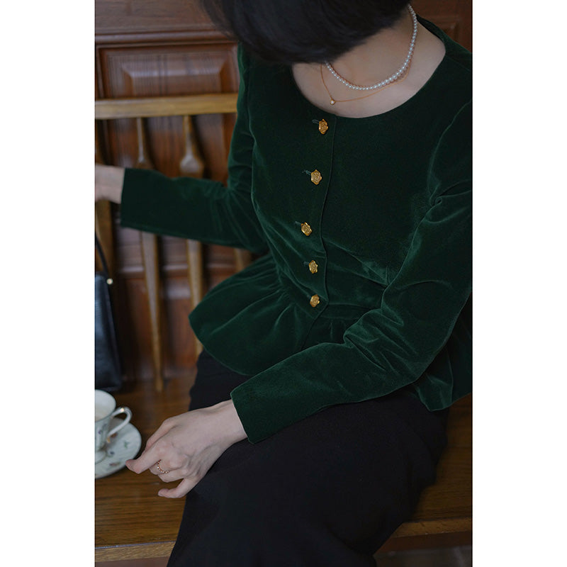 Ink Green Lady Velvet Short Jacket