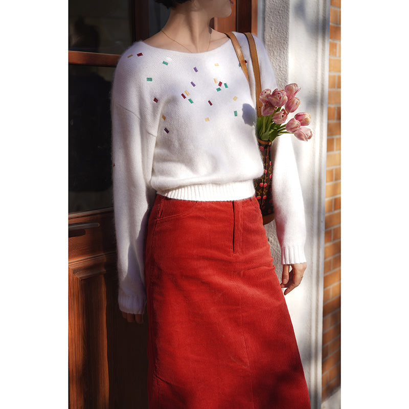 Confetti embroidery knit sweater