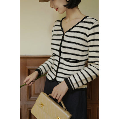 Black striped classic cardigan