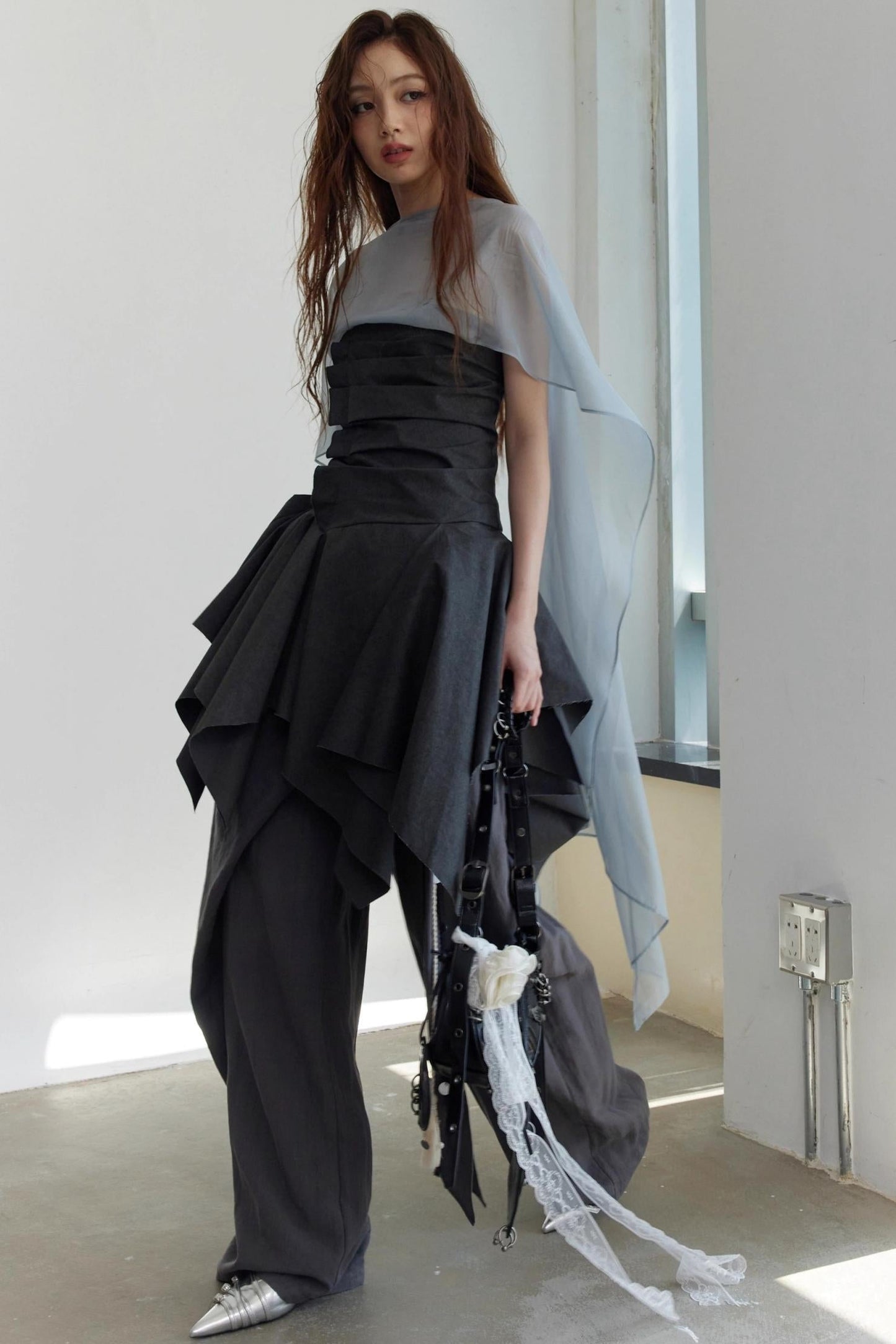 Wax-Dyed Asymmetric Hem Vintage Vest