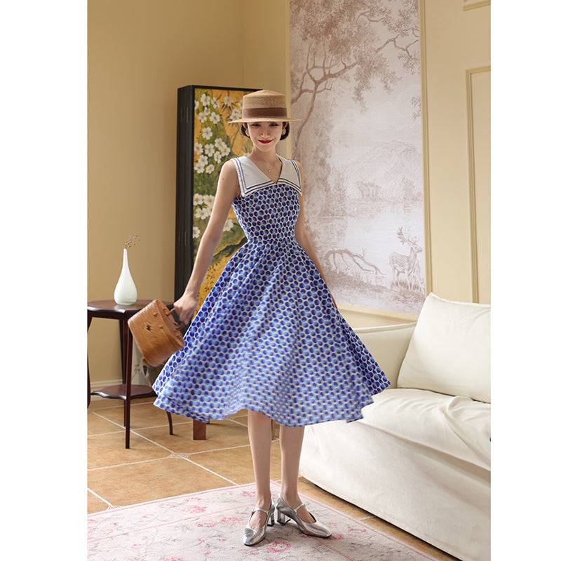 Blue indigo polka dot classical dress