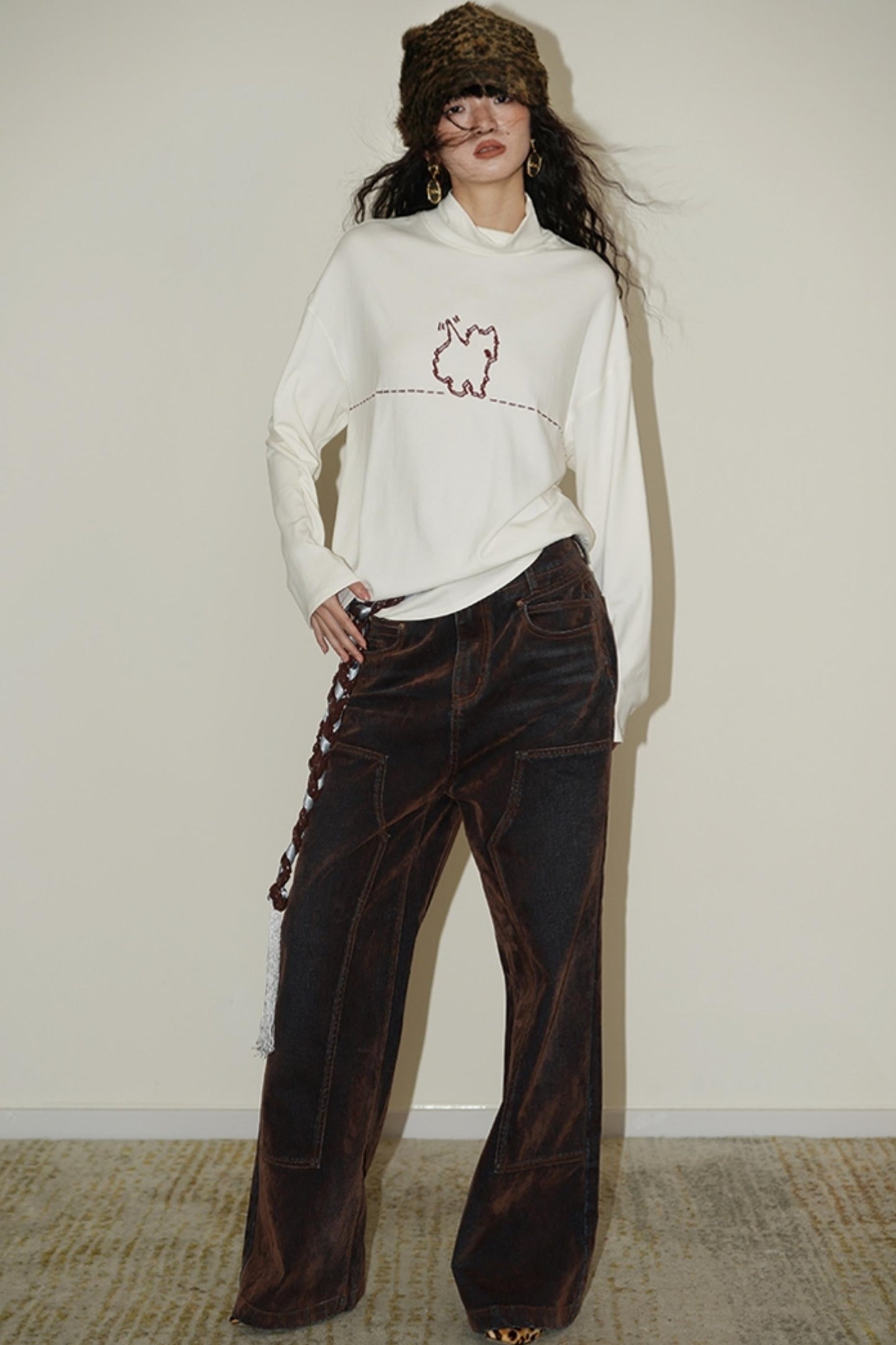 Casual Puppy Design Crewneck Top