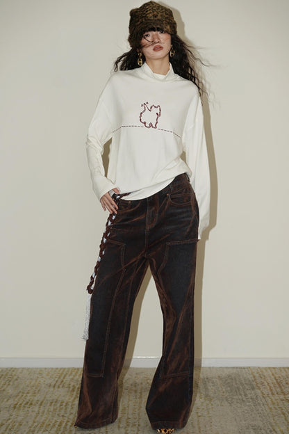 Casual Puppy Design Crewneck Top