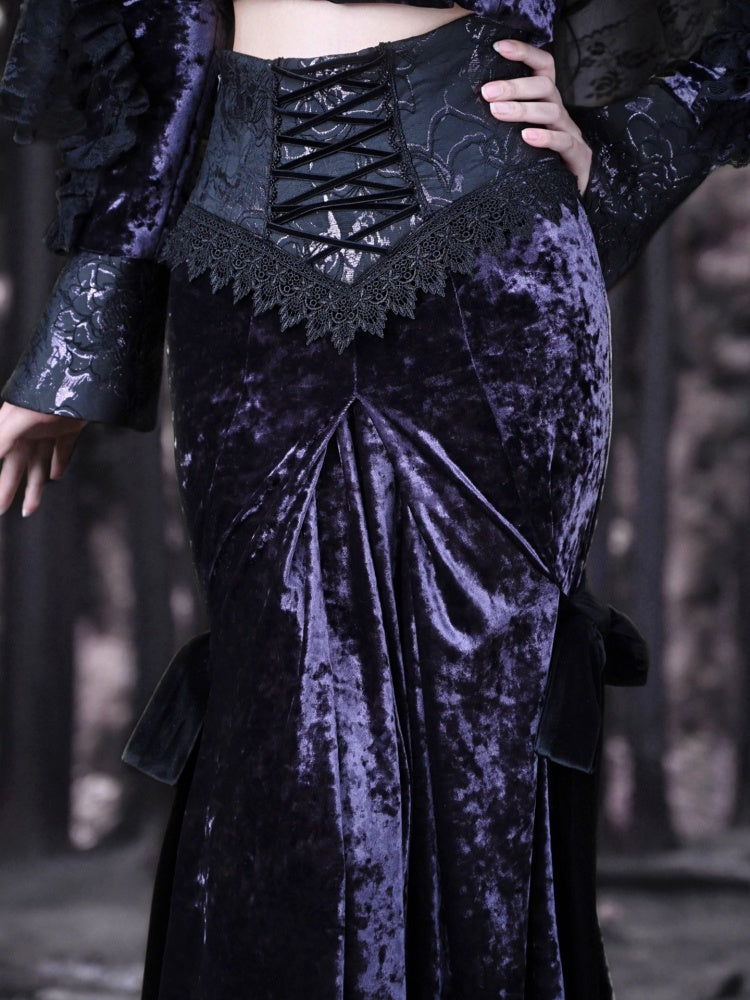 Gothic Velvet Lace Up Lace Mermaid Long Skirt【s0000003869】