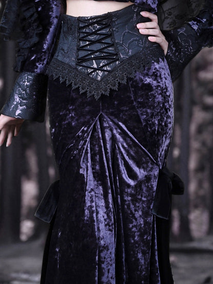 Gothic Velvet Lace Up Lace Mermaid Long Skirt【s0000003869】