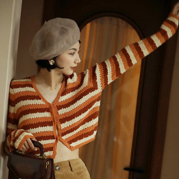 Orange-brown striped cardigan