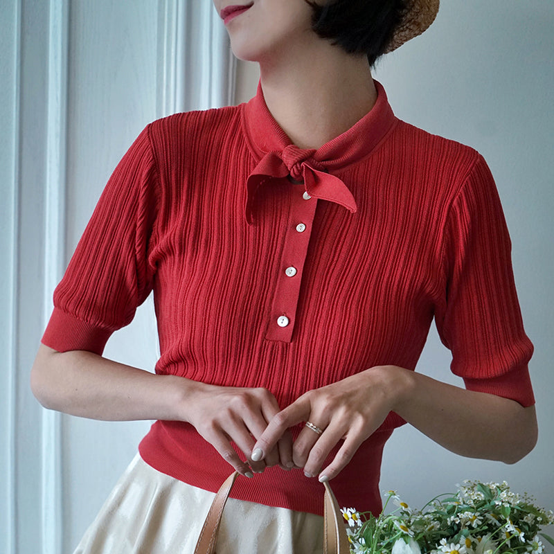 British lady slim ribbon blouse