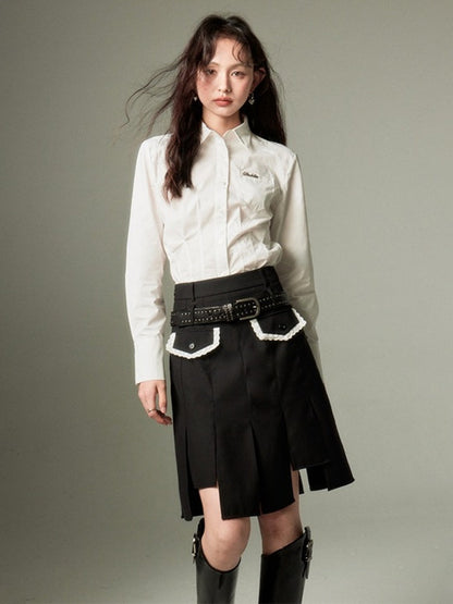 College Girl Style Irregular Hem Pleated Skirt【s0000003196】