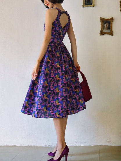 Purple Blue Bouquet Retro Dress