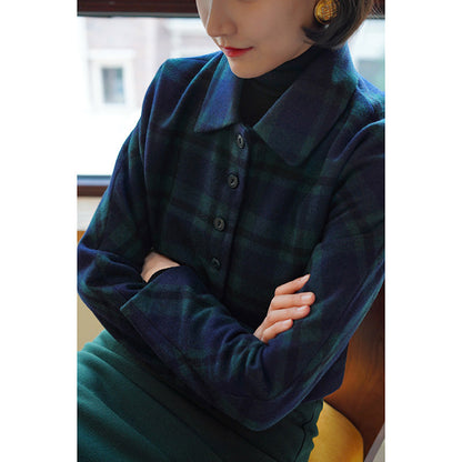 Indigo Green Plaid Classical Short Jacket