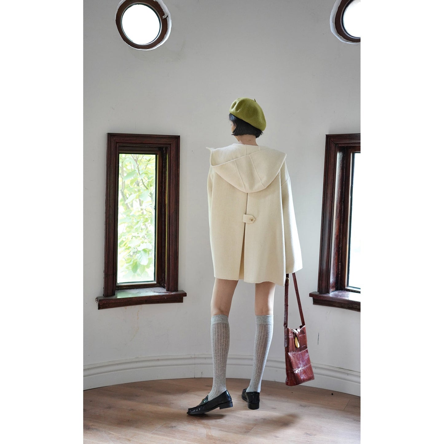 Ivory wool oversized hood coat