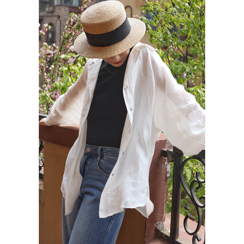 Lady White Linen Blouse