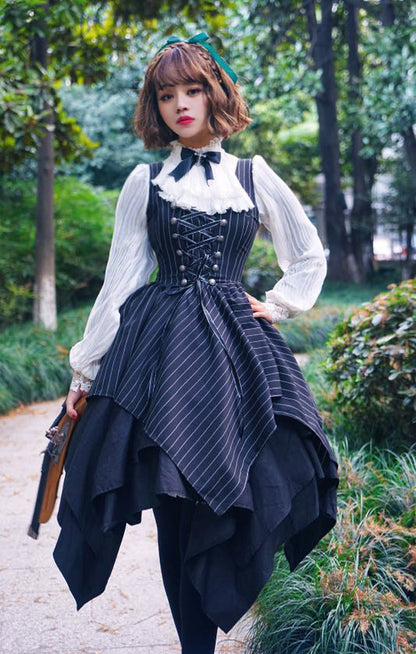 Surface Spell - Gothic Lolita Irregular Hemline Stripe JSK