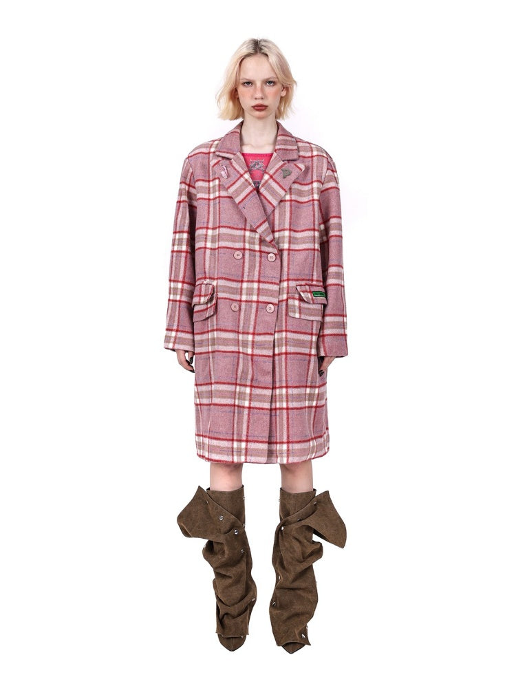 Plaid Mid Length Double Breasted Coat【s0000004348】