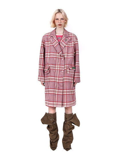 Plaid Mid Length Double Breasted Coat【s0000004348】