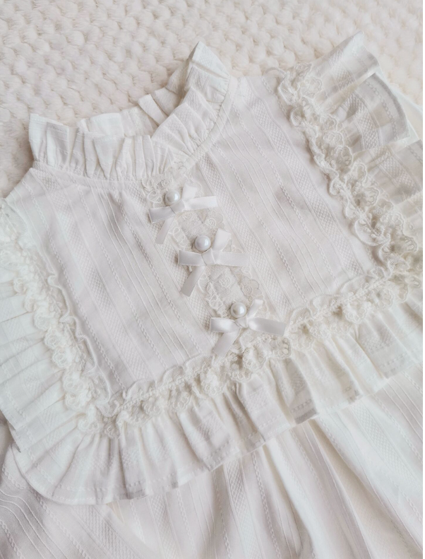 Yilia - Cotton Lolita Lace Long Sleeve White Blouse