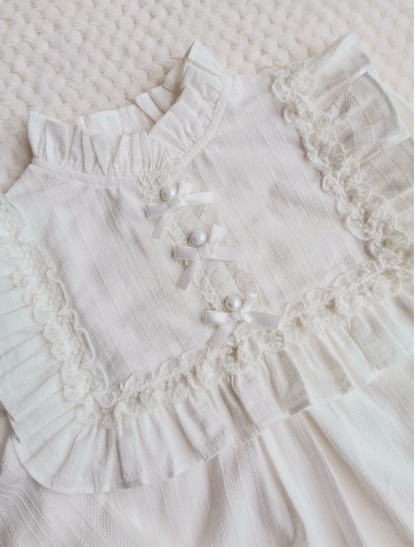 Yilia - Cotton Lolita Lace Long Sleeve White Blouse