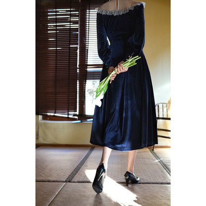 Dark blue lady velvet dress