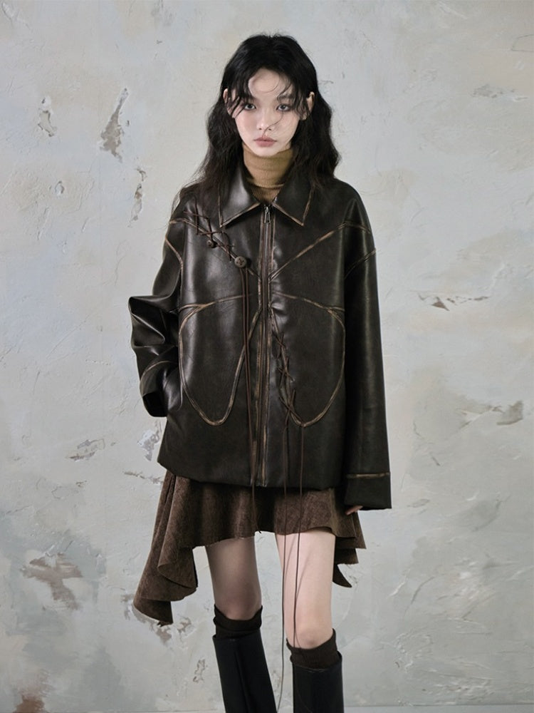 Belt Accent Irregular PU Leather Switching Mini Skirt【s0000004401】