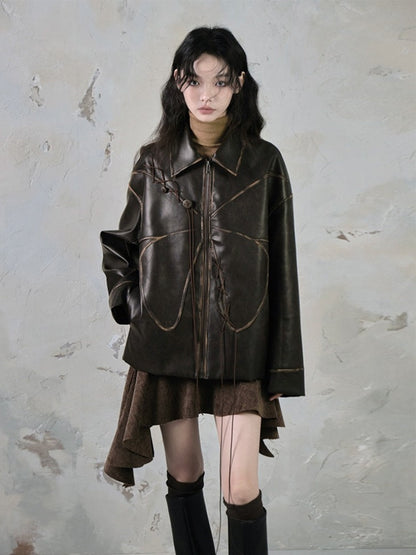 Belt Accent Irregular PU Leather Switching Mini Skirt【s0000004401】