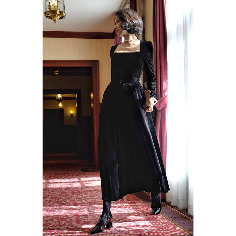 black lady velvet long skirt