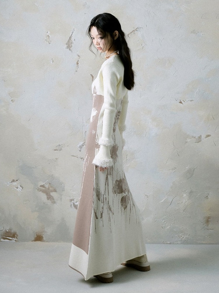 Flower Shadow Printed Suspender Dress & Bolero Cardigan【s0000004384】