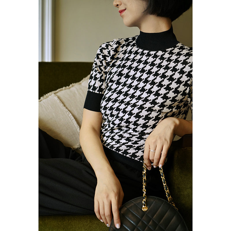 houndstooth vintage turtle knit