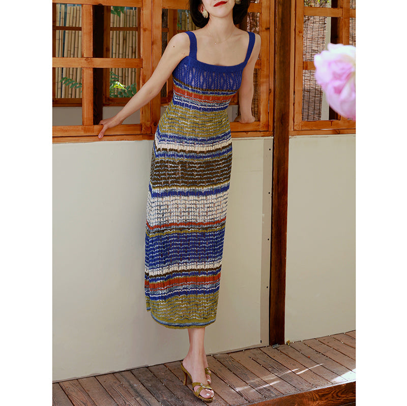 Ultramarine oil painting knit camisole dress