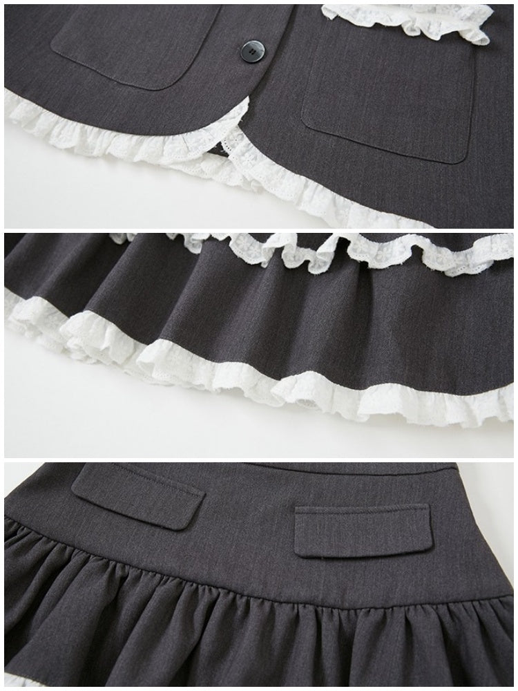 Lace Stitch College Taste Jacket ＆ Puffy Mini Skirt【s0000003853】